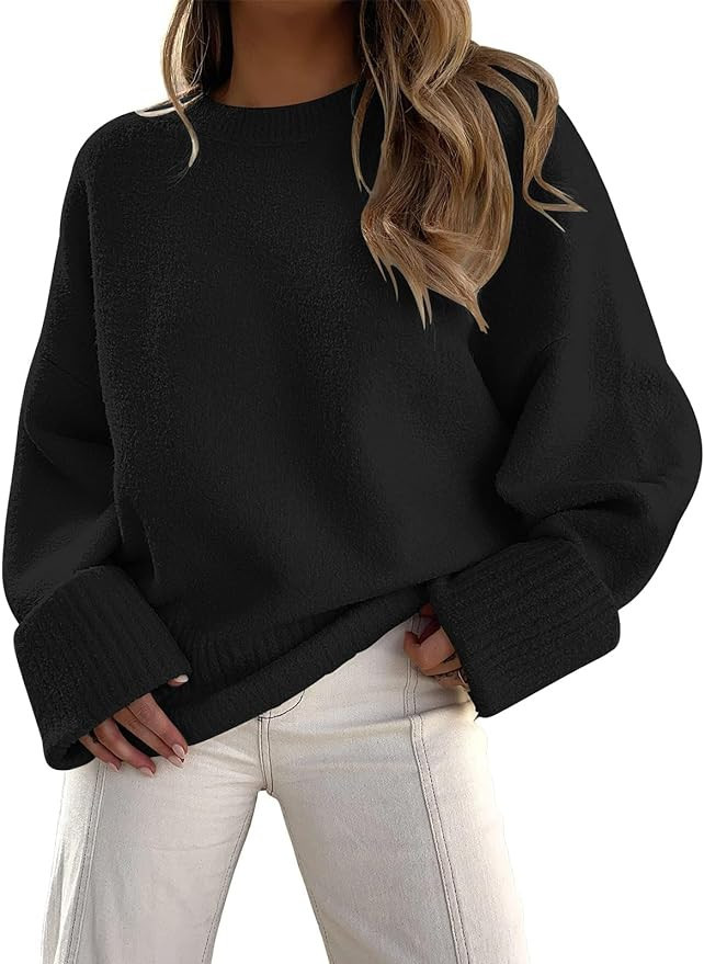 LILLUSORY Women's Oversized Sweaters 2023 Fall Fuzzy Chunky Warm Pullover Sweater | Amazon (US)