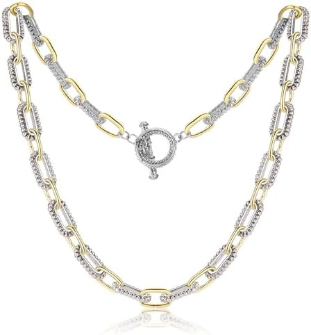 Mytys Women's Link Necklace 18k Gold Plated Double Twist Wire Gold and Silver 2 Tone Chain Neckla... | Amazon (US)