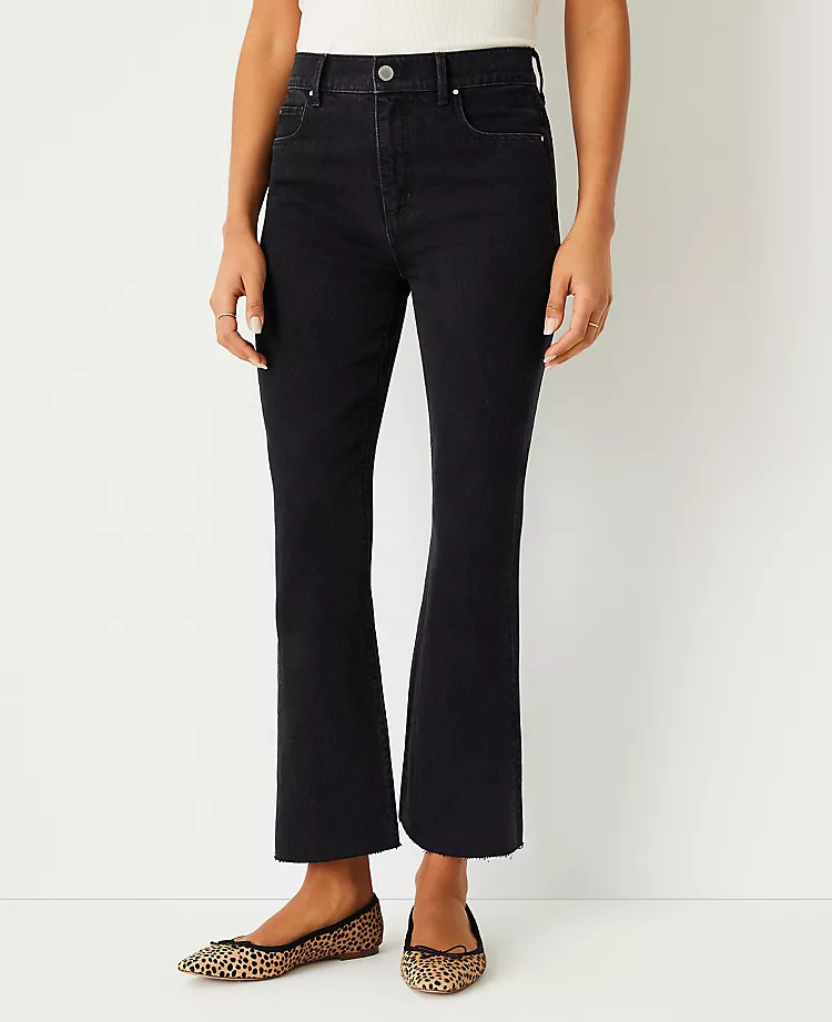 Sculpting Pocket High Rise Kick Crop Jeans in Washed Black | Ann Taylor (US)