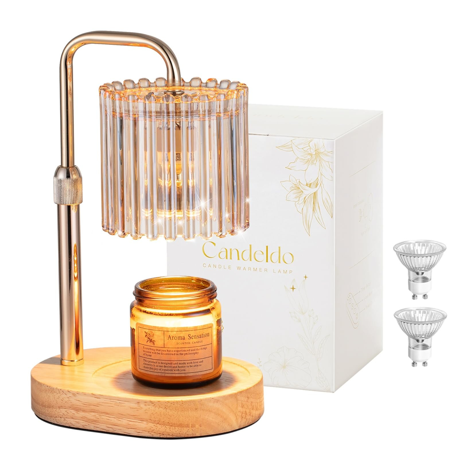 Candle Warmer Lamp with Timer: Gold Candle Warming Lamp with 2 Bulbs Height Adjustable Wax Melt W... | Amazon (US)