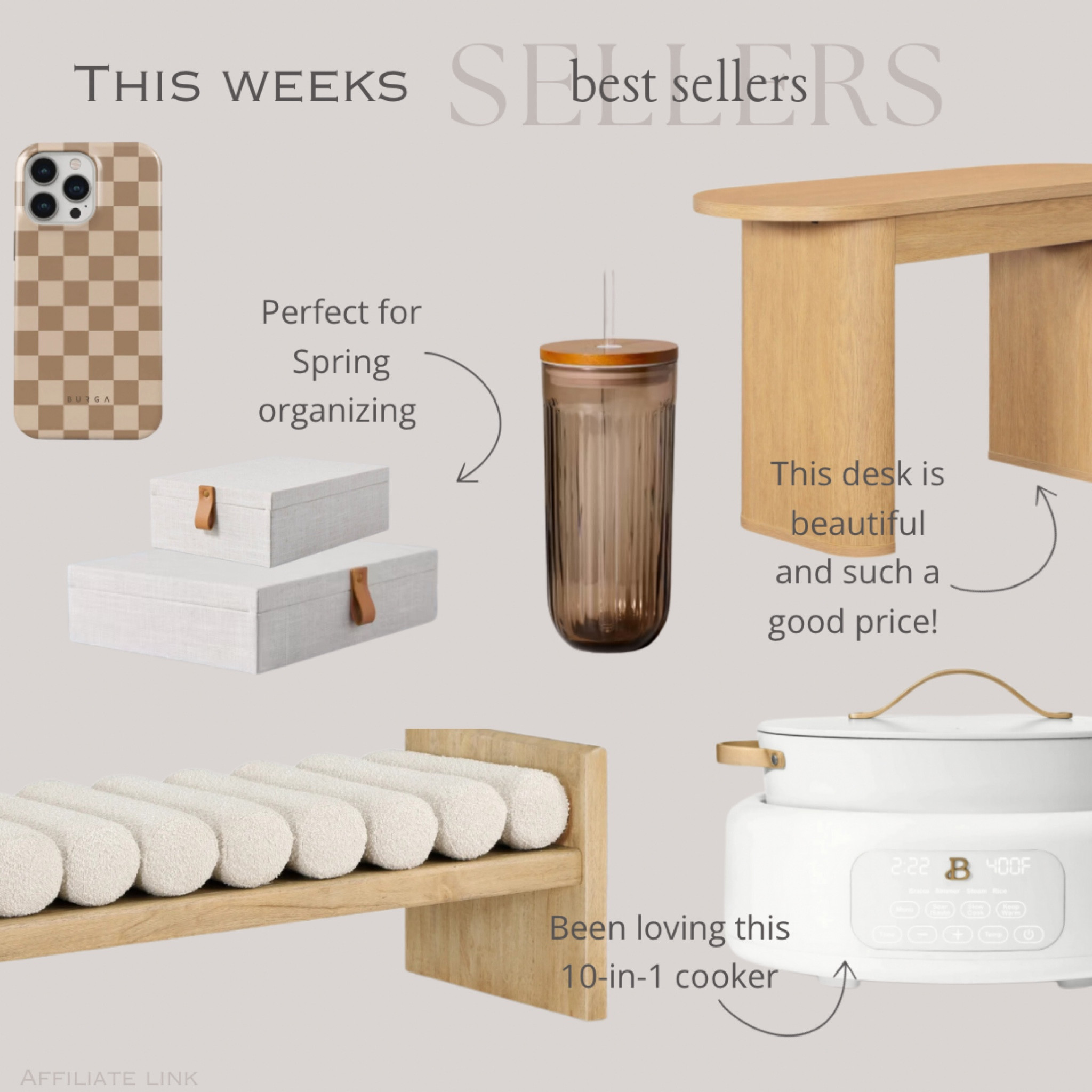 This week’s BEST Sellers!  


Bench, 10-in-1 cooker, slow cooker, beautiful by Drew Barrymore appliances, writing desk, vanity, checkered phone case, tumbler, fluted glass, drinkware, storage box, spring decor, home organization, home decor, neutral decor 

#LTKSeasonal #LTKHome
