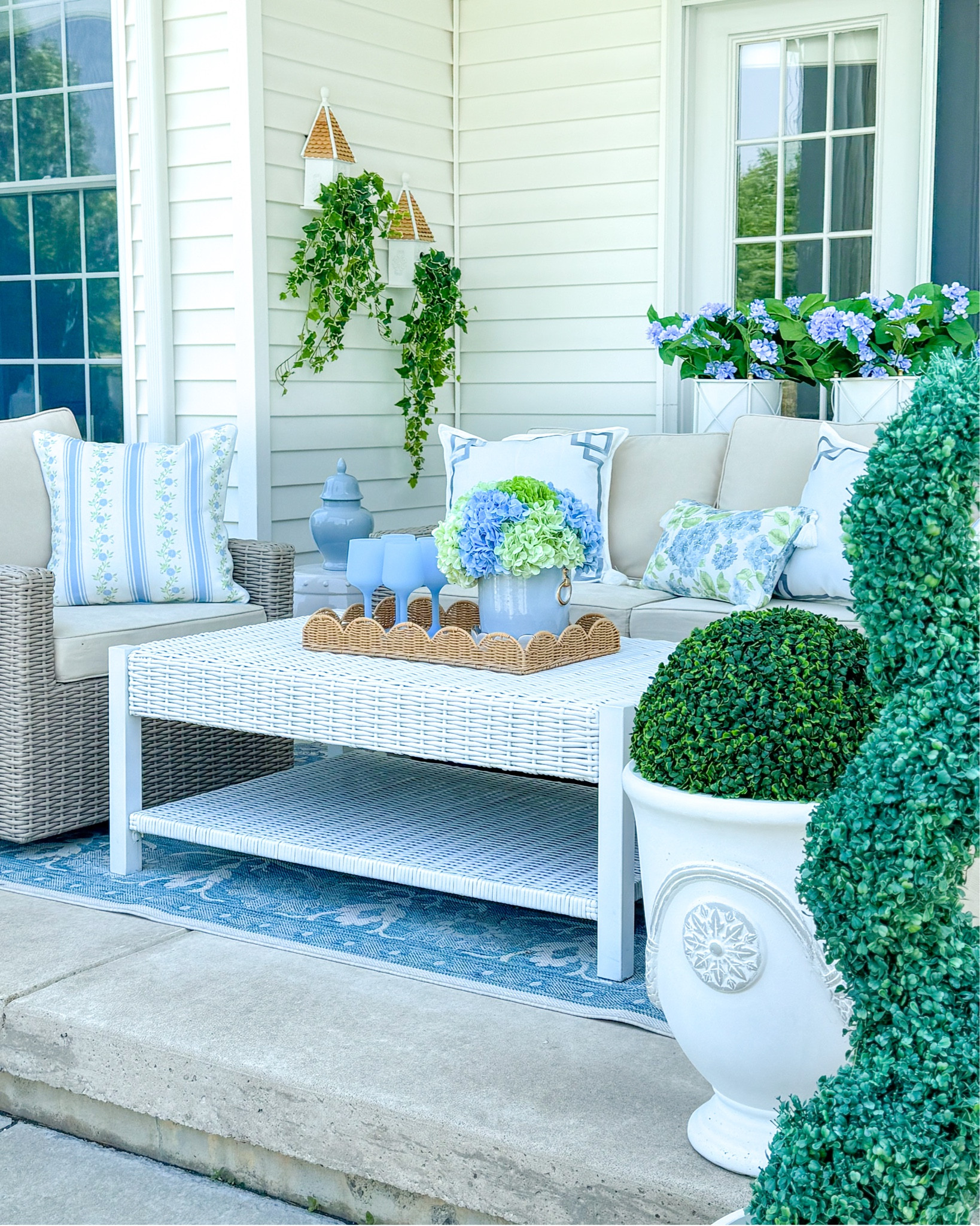 Shop my Hofdeco indoor & outdoor waterproof pillow covers at 15% off with code 15LAURA! Such great designer looks for less!

Patio decor, coastal decor, blue and white home, coastal grandmother summer, boxwood balls, boxwood topiaries, scalloped tray, scalloped planter, faux hydrangeas, amazon finds, Serena and Lily inspired, affordable decor finds, summer entertaining, ginger jars, blue wine glasses, teak dining table, egg chair, wicker bar cart, Walmart finds, Anduze planters, scalloped umbrella, blue and white umbrella, throw pillows, outdoor spaces, outdoor living 

#LTKSummerEdit #LTKSeasonal #LTKHome