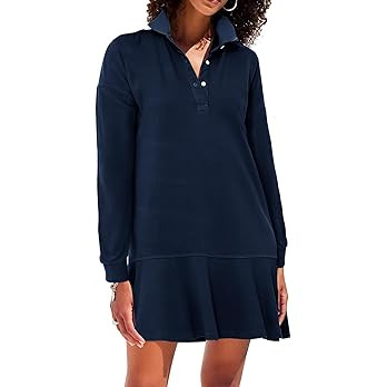 Women's Polo Dress Long Sleeve Collared V-Neck Ruffle Hem Mini Dresses for 2026 Spring | Amazon (US)