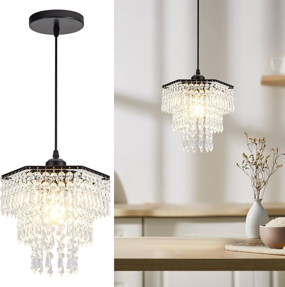 HongnuoFc 3-Tier Crystal Chandeliers Modern Mini Flush Mount Ceiling Light Fixture Hexagon Small ... | Amazon (US)