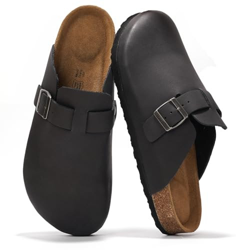 Project Cloud Mens Clogs - 100% Full Grain Genuine Leather Clogs for Men with Memory Foam Insole and Arch Support Natural Cork Footbed - Non Slip Mules Mens Slippers (Brooklyn, BLK, 7) | Amazon (US)