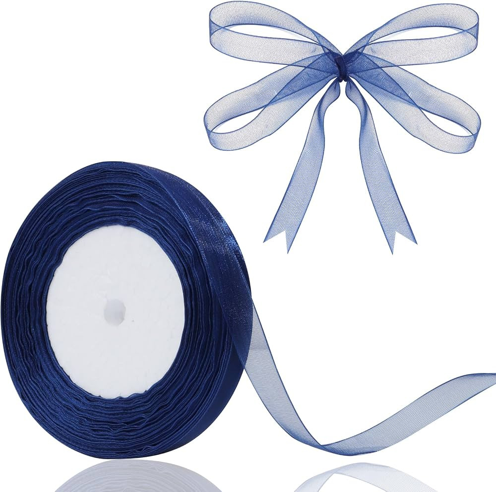 3/8 inch Sheer Organza Ribbon 50 Yards Navy Blue Chiffon Ribbon for Gift Wrapping Christmas Hallo... | Amazon (US)