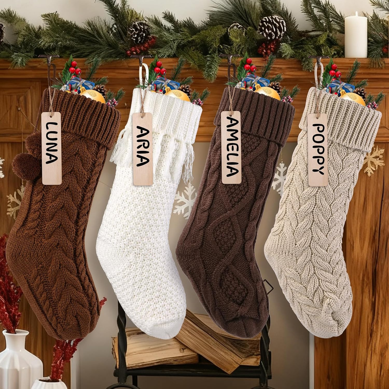 4 Pack 18 In Christmas Knit Hanging Stocking Xmas Home Decoration | Amazon (US)