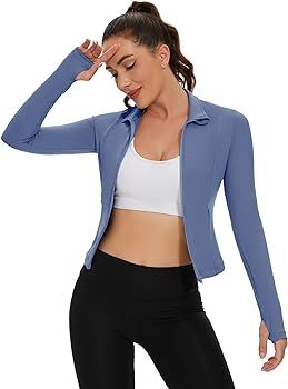 Loovoo Women's Cropped Workout Jacket Zip Up Athletic Jackets Slim Fit Lightweight Running Sports... | Amazon (US)