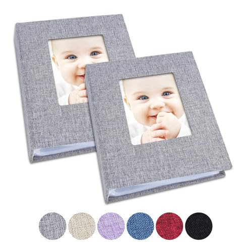 Vienrose Small Photo Album 4x6 Photos, 2 Pack Linen Cover Mini Photo Book, 26-Page Holds 52 Pictures, Artwork or Postcards Storage for Baby, Grey | Amazon (US)