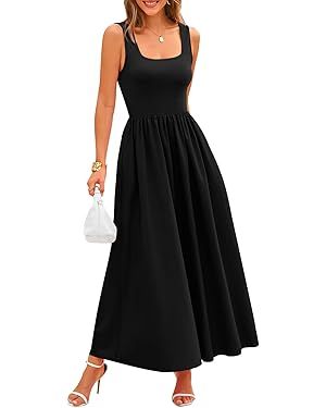 Women's 2024 Summer Maxi Dress Casual Sleeveless Square Neck Flowy Long Beach Elegant Tank Sundre... | Amazon (US)