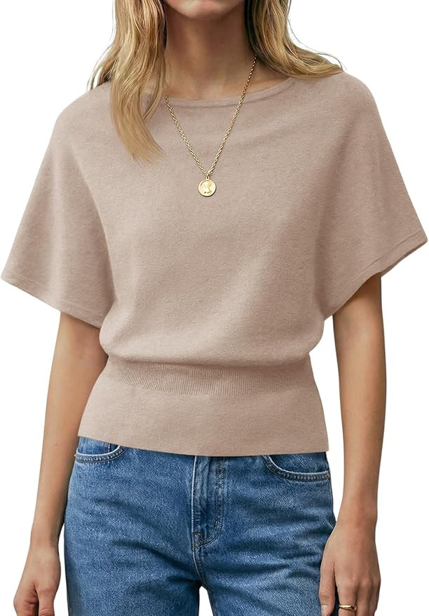 Saodimallsu Womens Boat Neck Summer Tops Batwing Dolman Short Sleeve Trendy Ribbed Knit Cinched W... | Amazon (US)