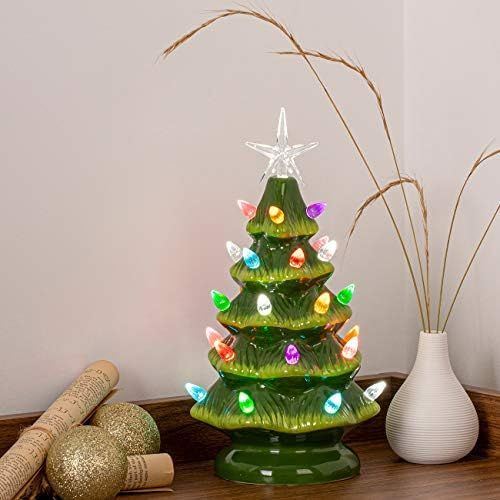 Sunnyglade 11" Ceramic Christmas Tree Tabletop Christmas Tree Lights with 28 Multicolored Lights and | Amazon (US)