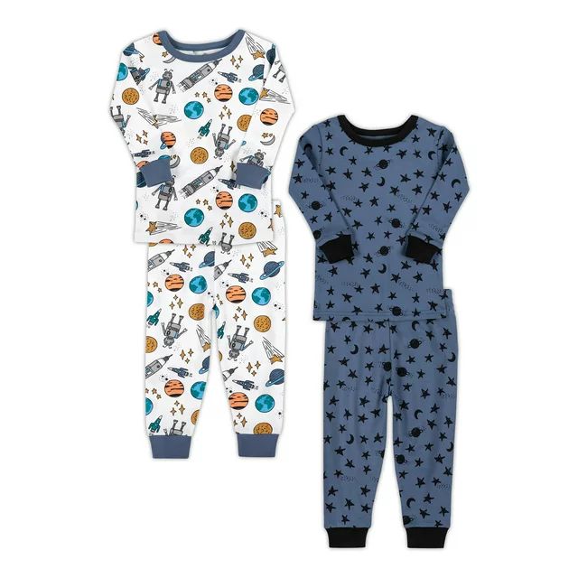 Little Star Organic Baby & Toddler Boy 4 Pc Long Sleeve & Long Pant Pajamas, Size 9 Months - 5T -... | Walmart (US)