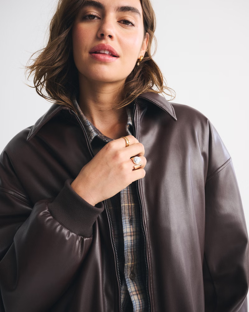 Vegan Leather Bubble Hem Coat | Abercrombie & Fitch (UK)