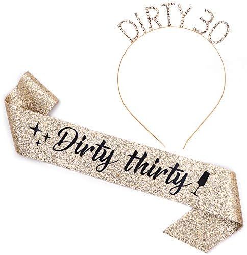 "Dirty Thirty" Sash & Rhinestone Headband Set - 30th Birthday Gifts Birthday Sash for Women Birth... | Amazon (US)