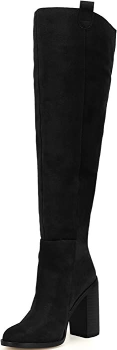 VETASTE Womens Heeled Knee High Boots Winter Suede Leather Chunky Block Heel Stretch Boots Wide C... | Amazon (US)