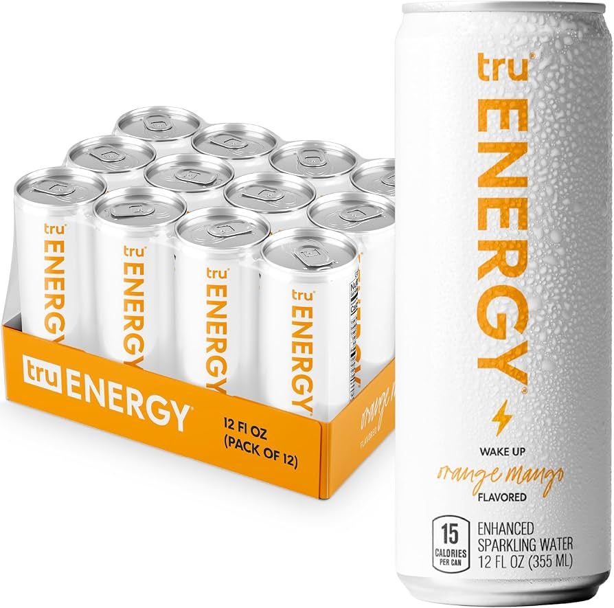 Tru Energy Seltzer, Orange Mango Flavored Sparkling Water Made with Real Fruit Juice - Clean Ener... | Amazon (US)