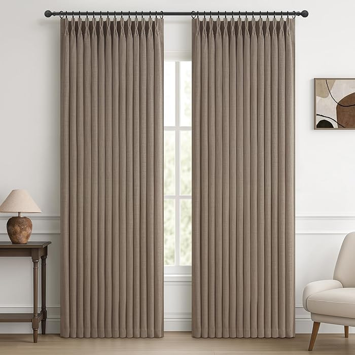 PleatedDrapes Textured Linen Blackout Curtains 90 Inches Long for Dining Room, Pleat Dark Flax Th... | Amazon (US)