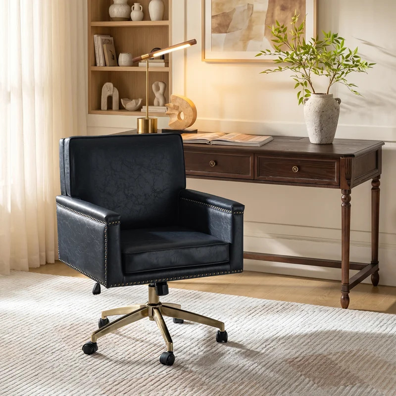 Oracle Transitional Faux Leather 360° Swivel Tilting Office Chair with Nailhead Trim | Wayfair North America