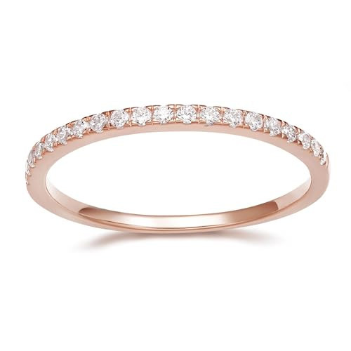 EAMTI 2mm 14K Rose Gold Plated Wedding Band Cubic Zirconia Half Eternity Stackable Brass Engagement Ring Size 7 | Amazon (US)