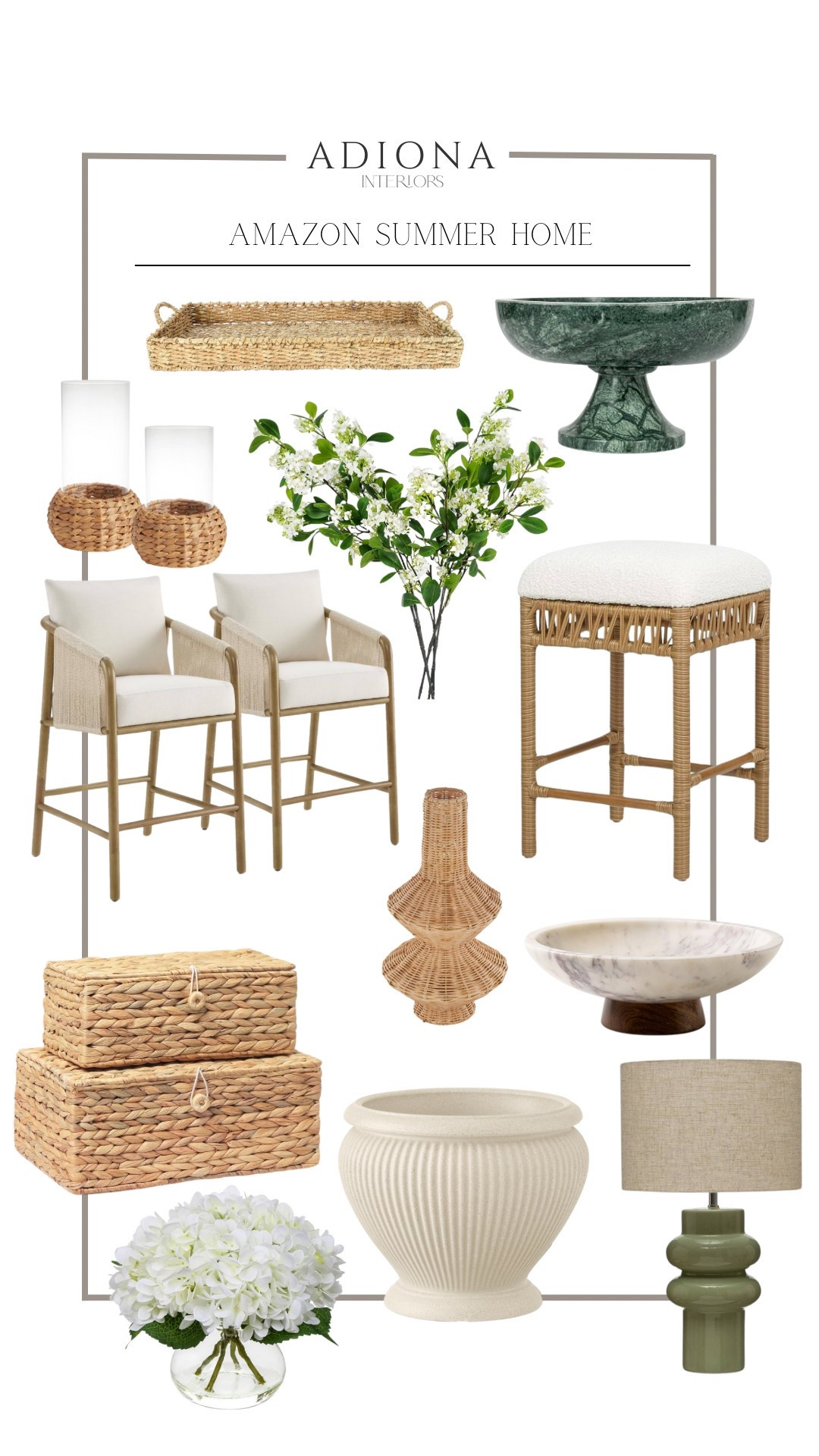 Amazon summer home finds 

Woven tray, coffee table decor, vase, woven vase, rattan decorative boxes, decorative boxes, kitchen stools, decorative bowl, faux stems, faux floral, planter, table lamp, Amazon finds, summer decor, candle holder, woven candle holder, pedestal bowl 

#LTKSeasonal #LTKHome #LTKSaleAlert