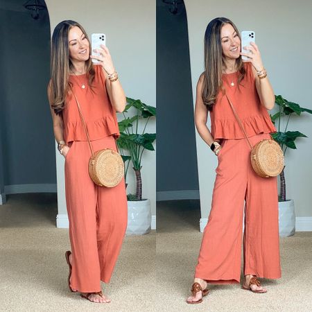 💥save 10% on this Two Piece wide leg set with pockets. Size small, tts (It's a little big on me. I am typically an xs) the small works. it's just a tag big. It has buttons up the back. You can wear a regular bra. The perfect summer and vacation outfit.
Linen outfit | vacation outfit | petite summer outfit | travel outfit 

#LTKunder50 #LTKstyletip #LTKtravel