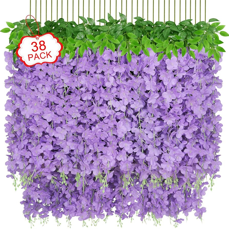 Yastouay 38 Pcs Wisteria Hanging Flowers, 3.77 Ft/Pcs Artificial Hanging Flowers, Purple Fake Wis... | Amazon (US)