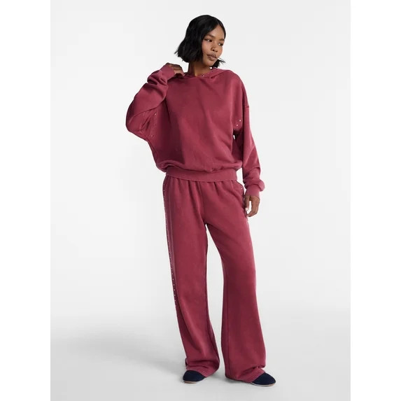 No Boundaries Mineral Wash Studded Fleece Oversized Hoodie, Women's XXS-XXL | Walmart (US)