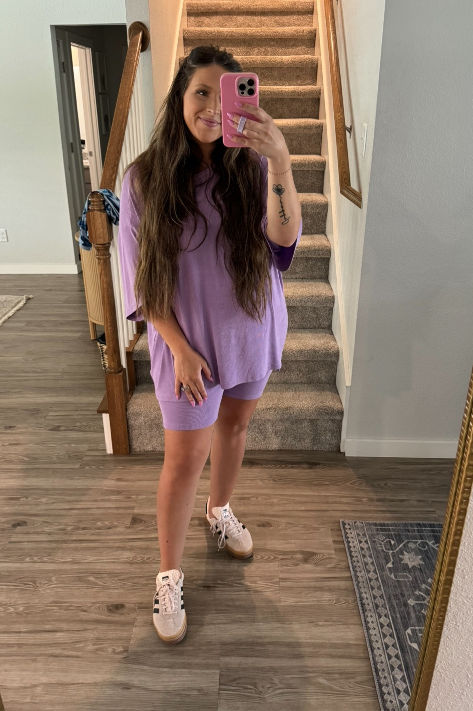 Mom uniform of the spring/summer 🤪 comfy, cute, easy! Perfect for breastfeeding too 💜 

Mom outfits comfy set purple breastfeeding friendly bump friendly summer spring cozy stretchy on the go running errands mom fit