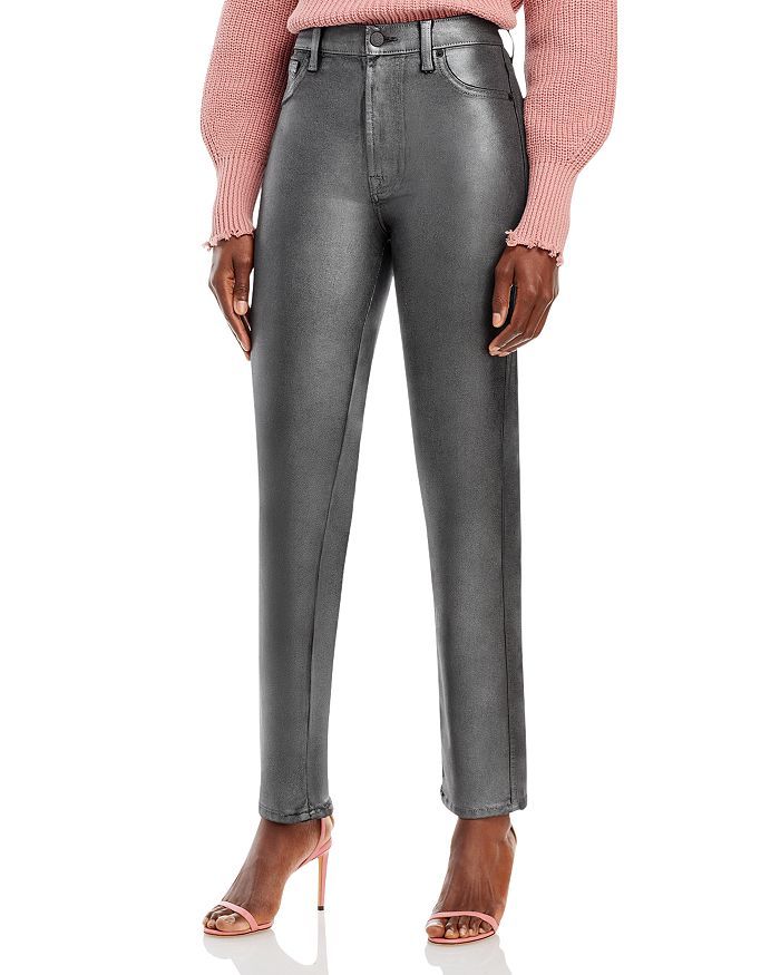 High Waisted Straight Jeans with Faux Pockets in Coated Pewter | Bloomingdale's (US)