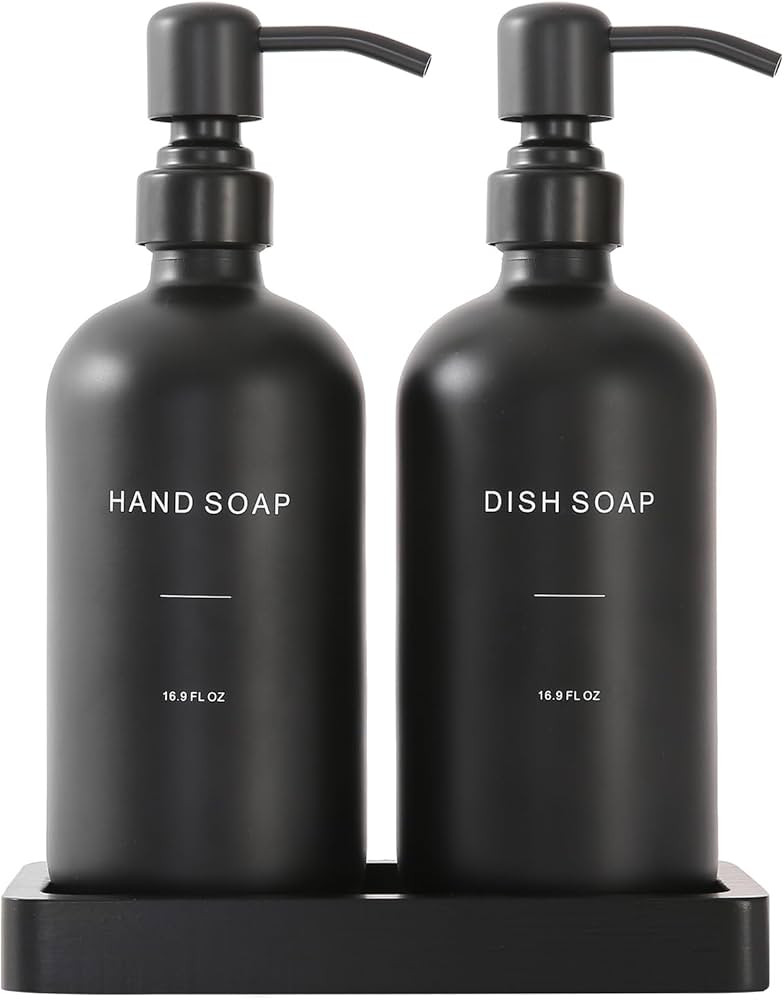 Matte Black Soap Dispenser Set, Kitchen Soap Dispenser Set with Black Stainless Steel Pump, Perfe... | Amazon (US)