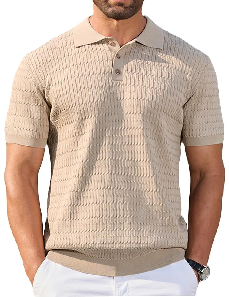 COOFANDY Mens Knit Polo Shirt Short Sleeve Vintage Textured Casual Golf Shirts Summer Beach Top | Amazon (US)