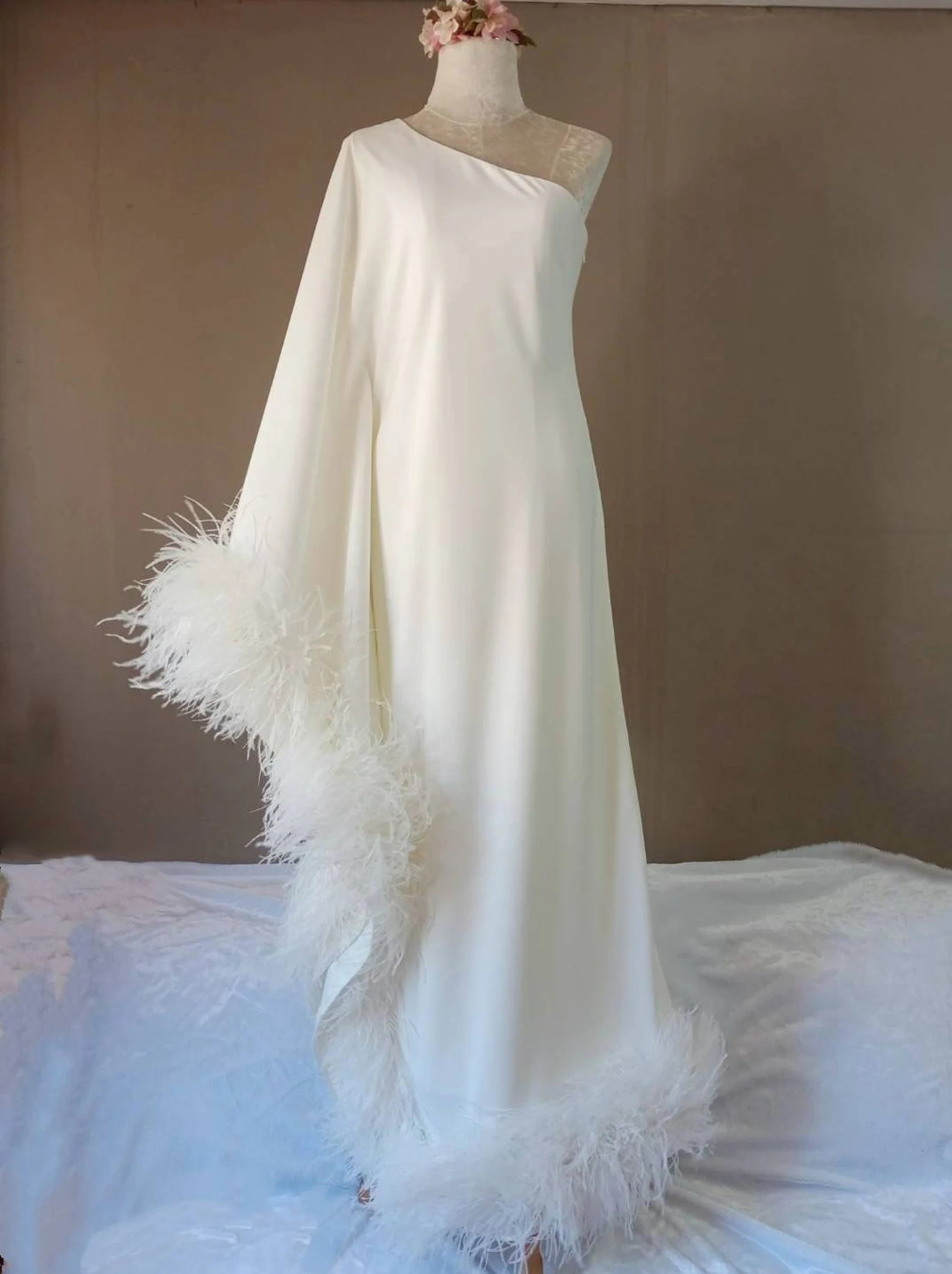 MARAYA Oblique One-shoulder Maxi Feather Dress - Etsy | Etsy (US)