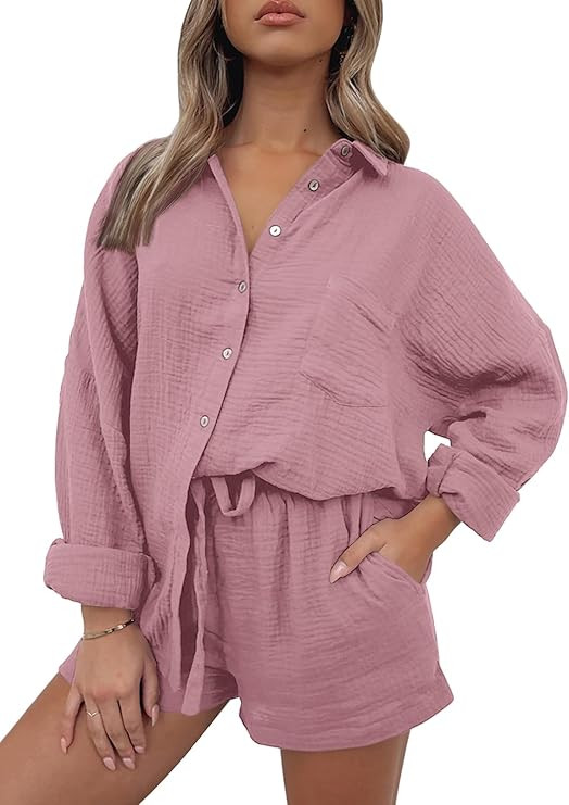 AUTOMET 2 Piece Sets For Women Lounge Wear Matching Two Piece Pajama Fashion Oversized Shirts And... | Amazon (US)
