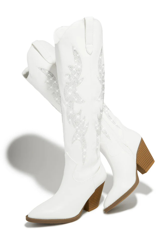 Miss Lola | Austin White Embellished Cowgirl Boots | MISS LOLA