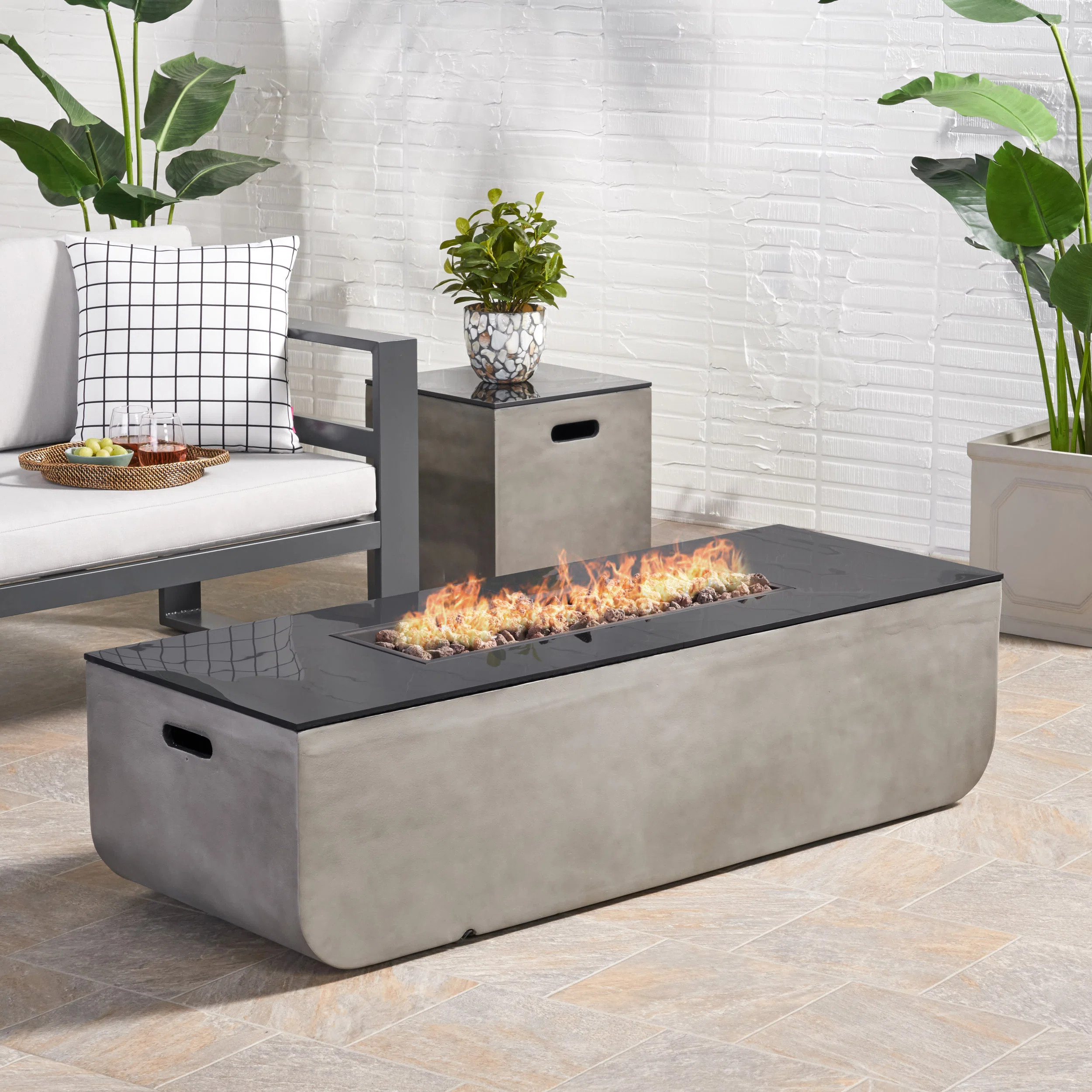 Amorae Rectangle Concrete Propane Smokeless Fire Pit | Wayfair North America