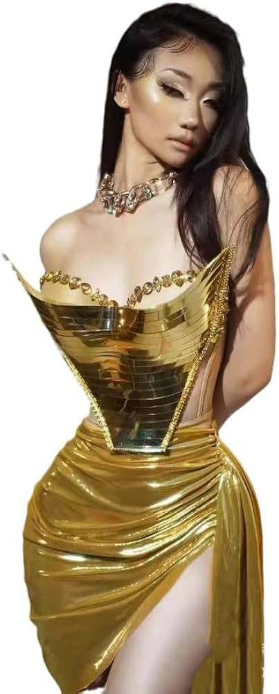 SXHEYUY Gold,One Size, Women Sequin Dress Drag Queen Club Party Bodysuit Shiny Gold Silver Dresse... | Amazon (US)