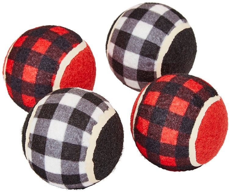 Frisco Holiday Plaid Tennis Ball Squeaky Dog Toy, 4 count | Chewy.com