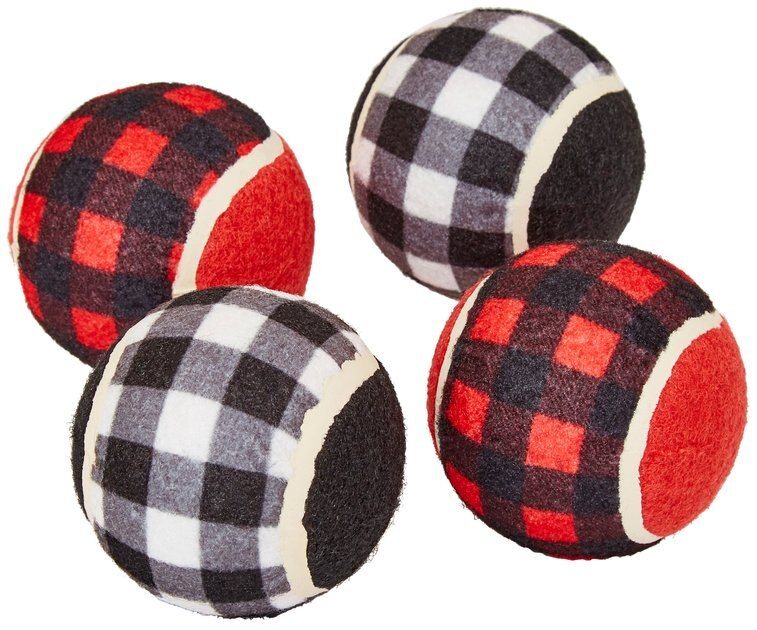 Frisco Holiday Plaid Tennis Ball Squeaky Dog Toy, 4 count | Chewy.com