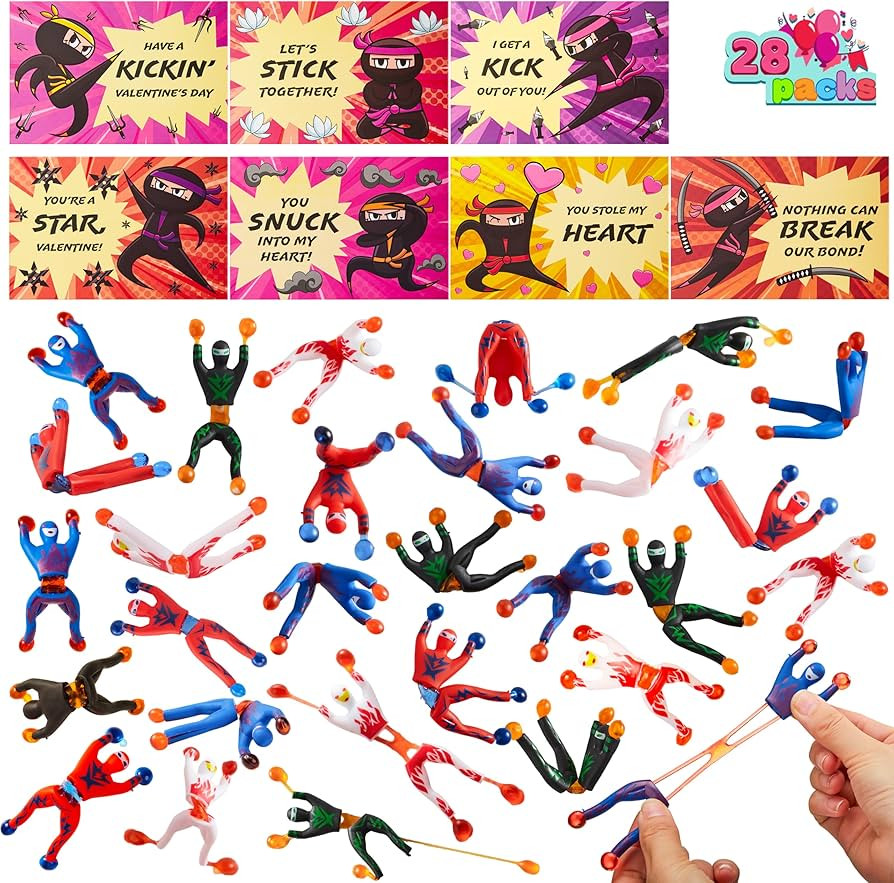 JOYIN 28 Packs Valentines Day Sticky Wall Climbing Men Ninja with Gifts Cards Set, Wall Climbers ... | Amazon (US)