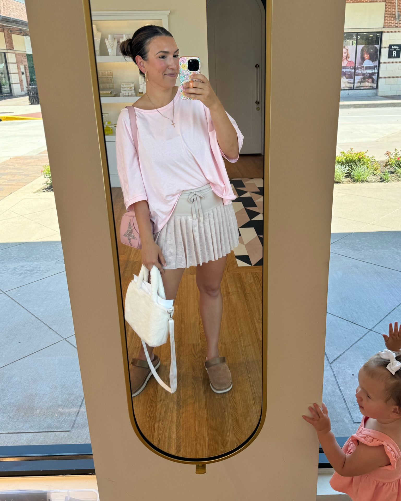 Target skort- wearing a medium 
Amazon top is a fp dupe - wearing a large
Uggs
Pink purse 

#LTKMidsize #LTKFindsUnder50 #LTKFindsUnder100