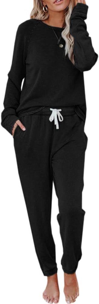 Eurivicy Women's Solid Sweatsuit Set 2 Piece Long Sleeve Pullover and Drawstring Sweatpants Sport Ou | Amazon (US)