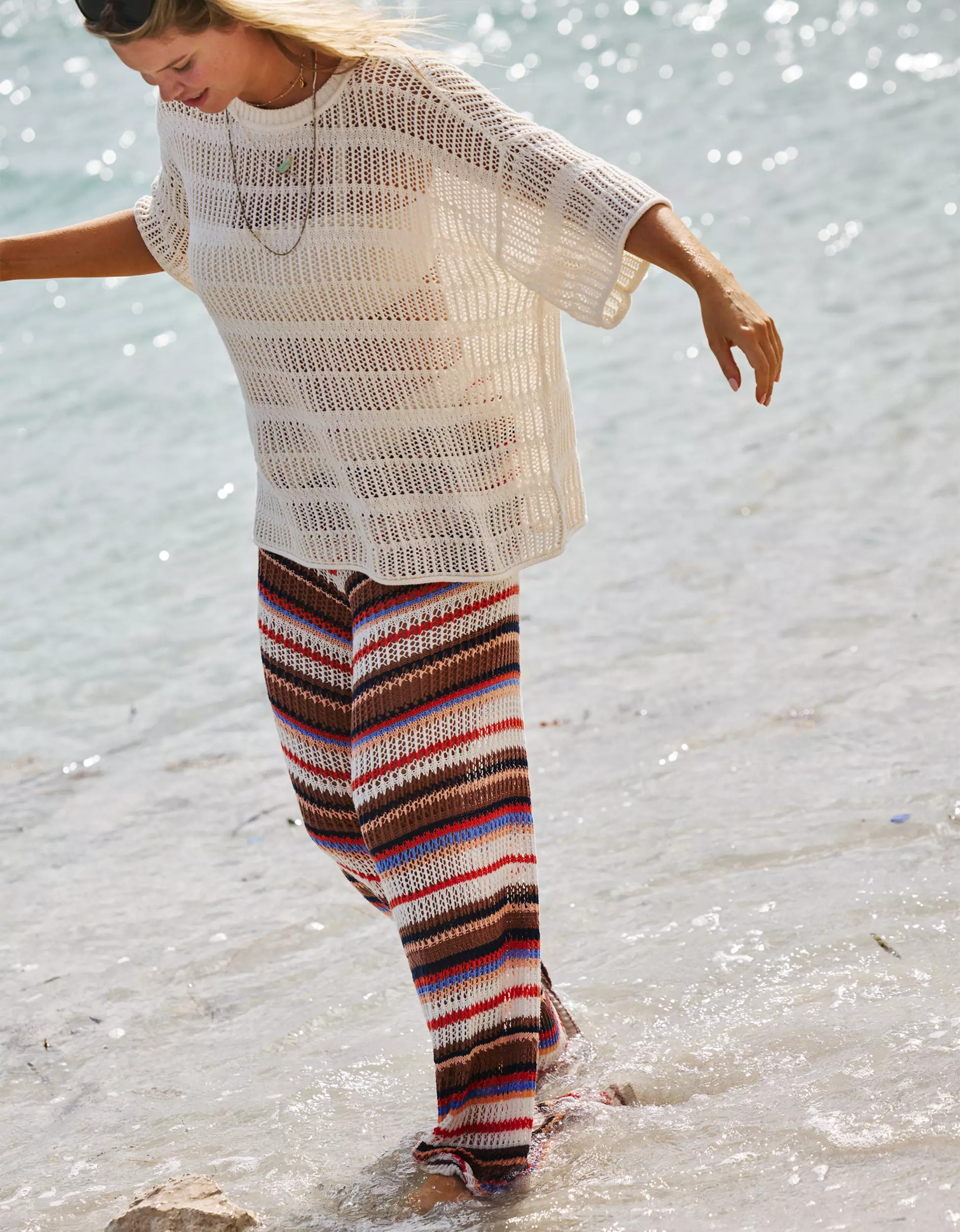 Aerie Crochet Oversized Short Sleeve Sweater | Aerie