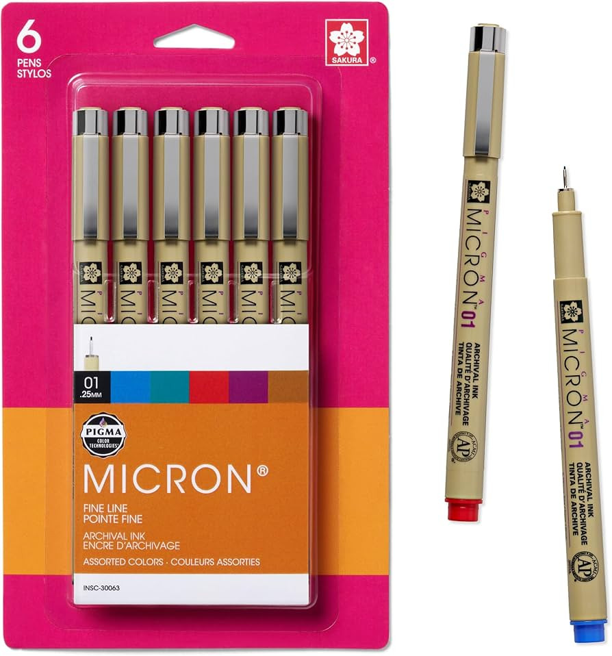 SAKURA 30063 6-Piece Pigma Micron Assorted Colors 01 Ink Pen Set | Amazon (US)