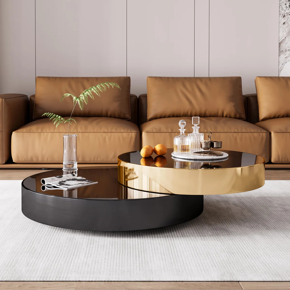 Modern Coffee Table with Mirror Black Glass Top and Stainless Steel Frame, Stylish and Durable fo... | Wayfair North America