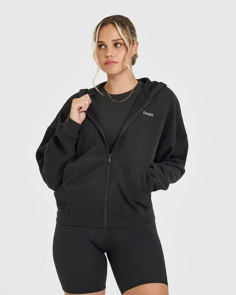 Mid Weight Zip Through Hoodie 
 Soft Black | Oner Active (UK / US)