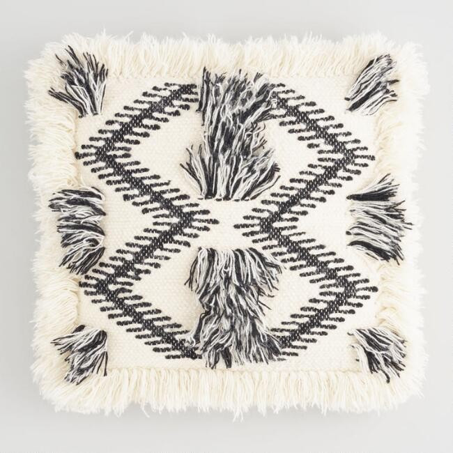 Black and White Woven Fringe Throw Pillow | World Market