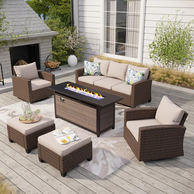 5 - Person Outdoor Wicker Patio Conversation Furniture Set with Swivel Chairs | Wayfair North America