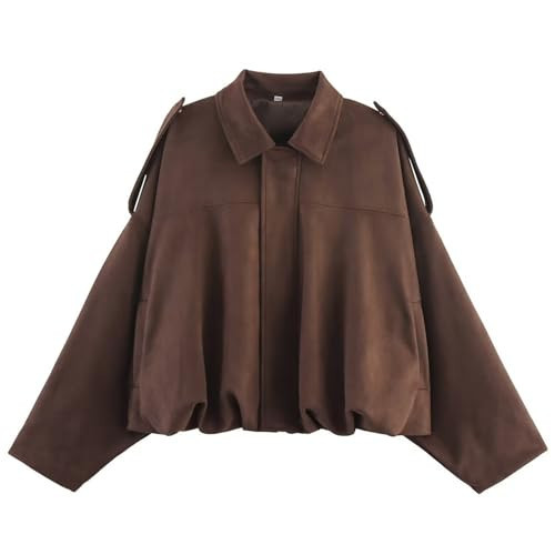 Tearsand Women's Cropped Bomber Jackets Zip Up Long Sleeves Oversized Coat with Pocket Outwear(Red,S) | Amazon (US)