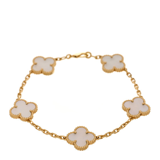 18K Yellow Gold Mother of Pearl 5 Motifs Vintage Alhambra Bracelet | FASHIONPHILE (US)